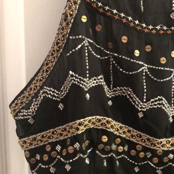 Free People Embroidered Bead Embellished Black Top - Picture 5 of 6